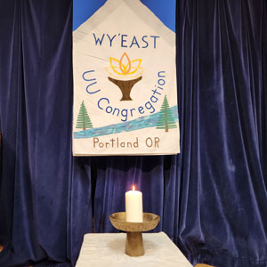 Commit-at-WyeastUU candle and sign for Wy'east UU